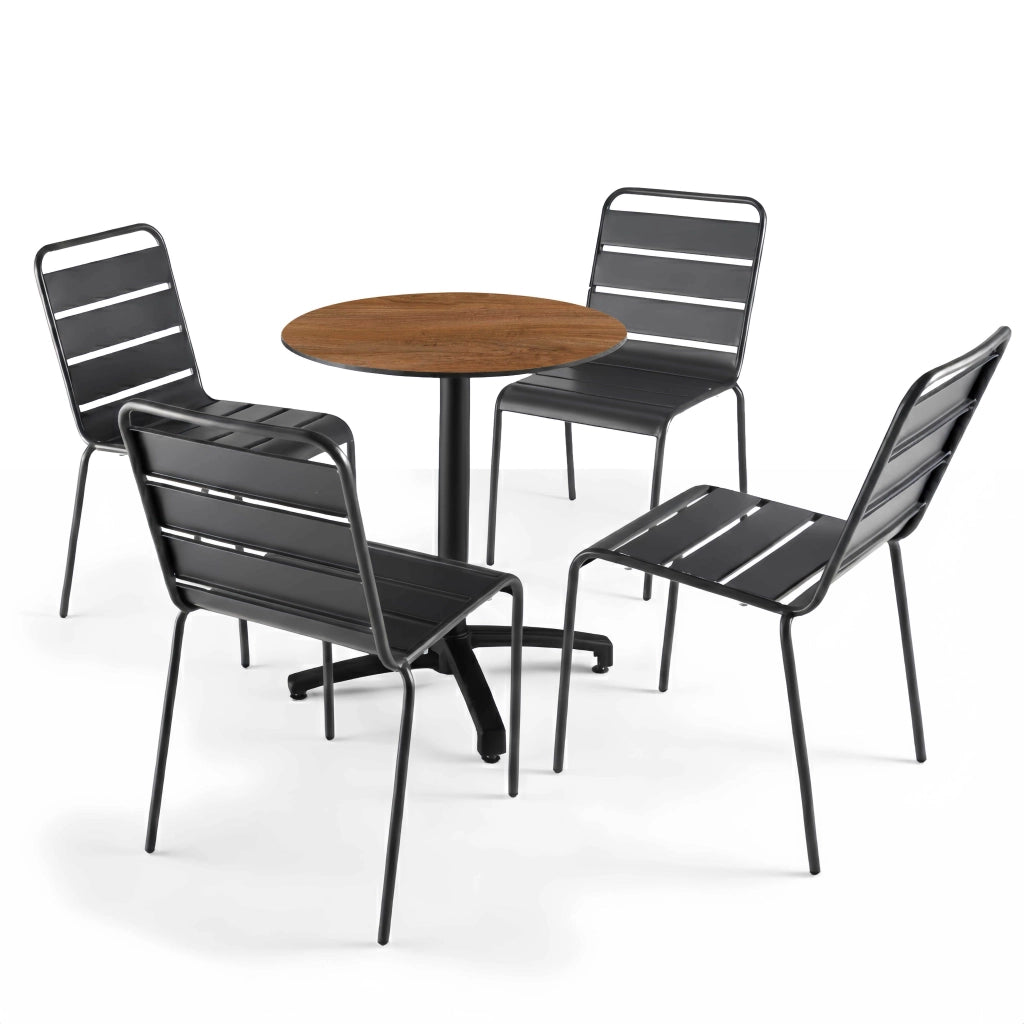 Oviala - Piano tavolo da giardino rotondo in HPL 70 cm rovere scuro