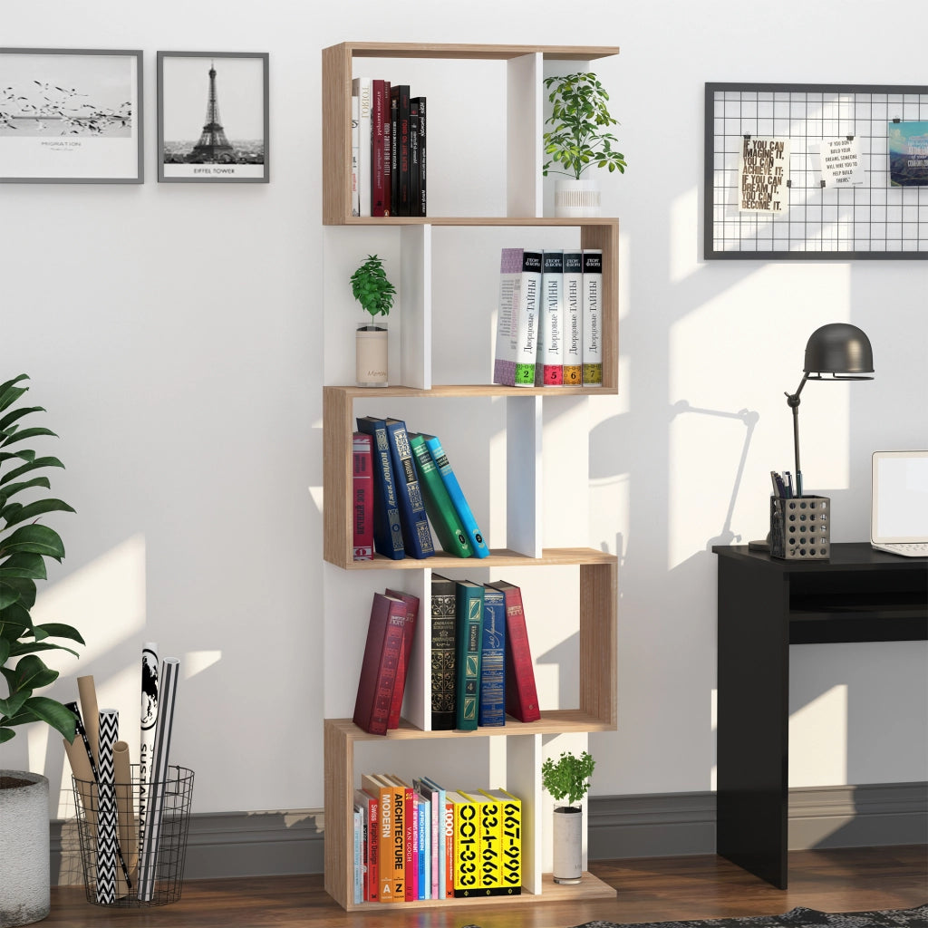 Libreria a 5 livelli ¨C zephmum ¨C legno rovere bianco 60x24x185 cm