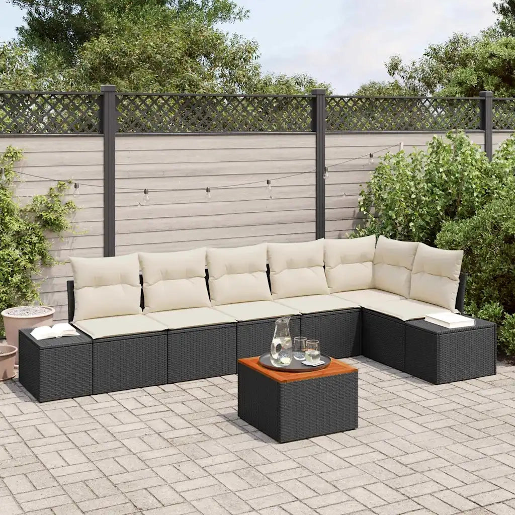 Set Divano da Giardino con cuscino 7 pcs Nero polyrattan