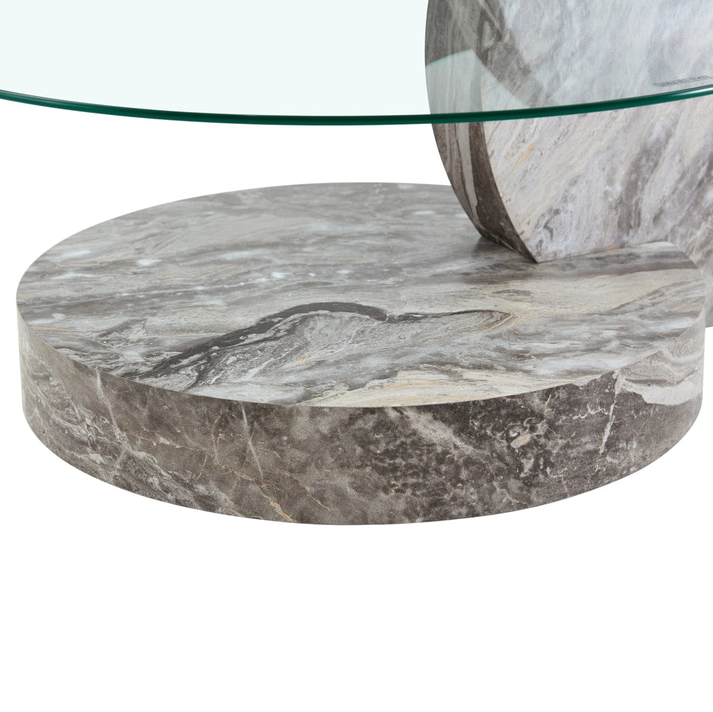 Tavolino da salotto a 2 livelli ?70 cm in MDF e vetro trasparente grigio