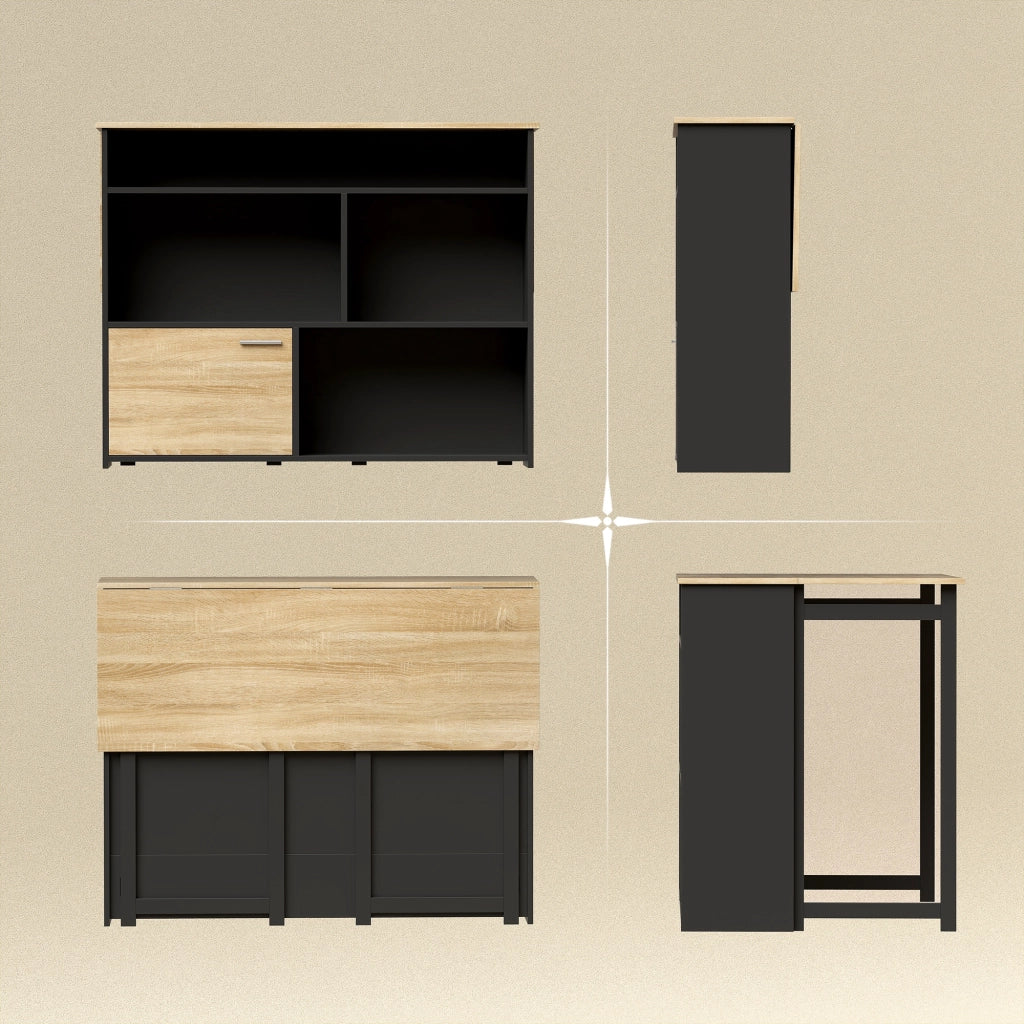 Tavolo da cucina allungabile con ribalta ¨C Xylo ¨C 1 anta 4 vani aperti 116x79,6x90,5cm nero
