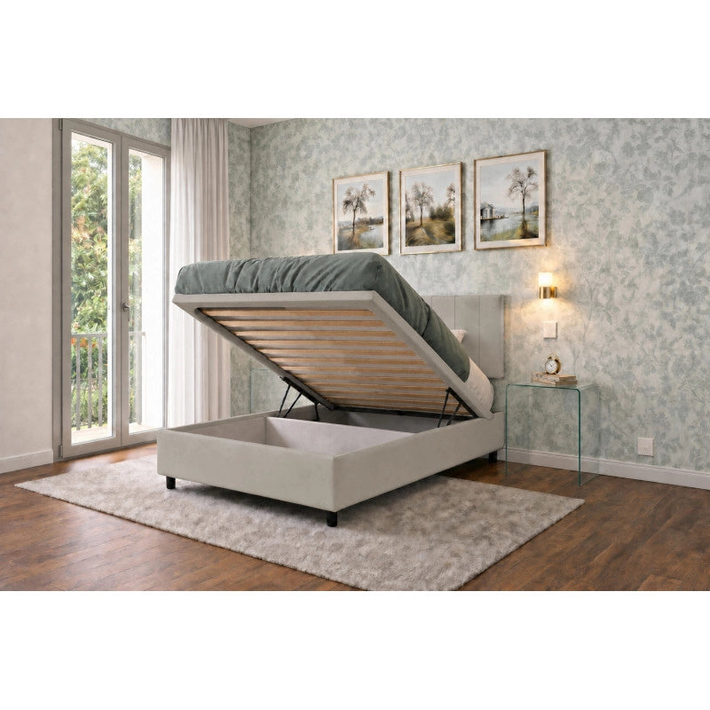 Letto imbottito Singolo 80x190 cm Vertical - Similpelle,Tortora,Contenitore