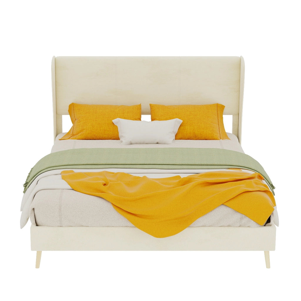 letto imbottito tessuto e metallo beige 140 x 200 cm