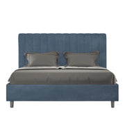 BS COM Letto matrimoniale contenitore imbottito 160x210 microfibra blu