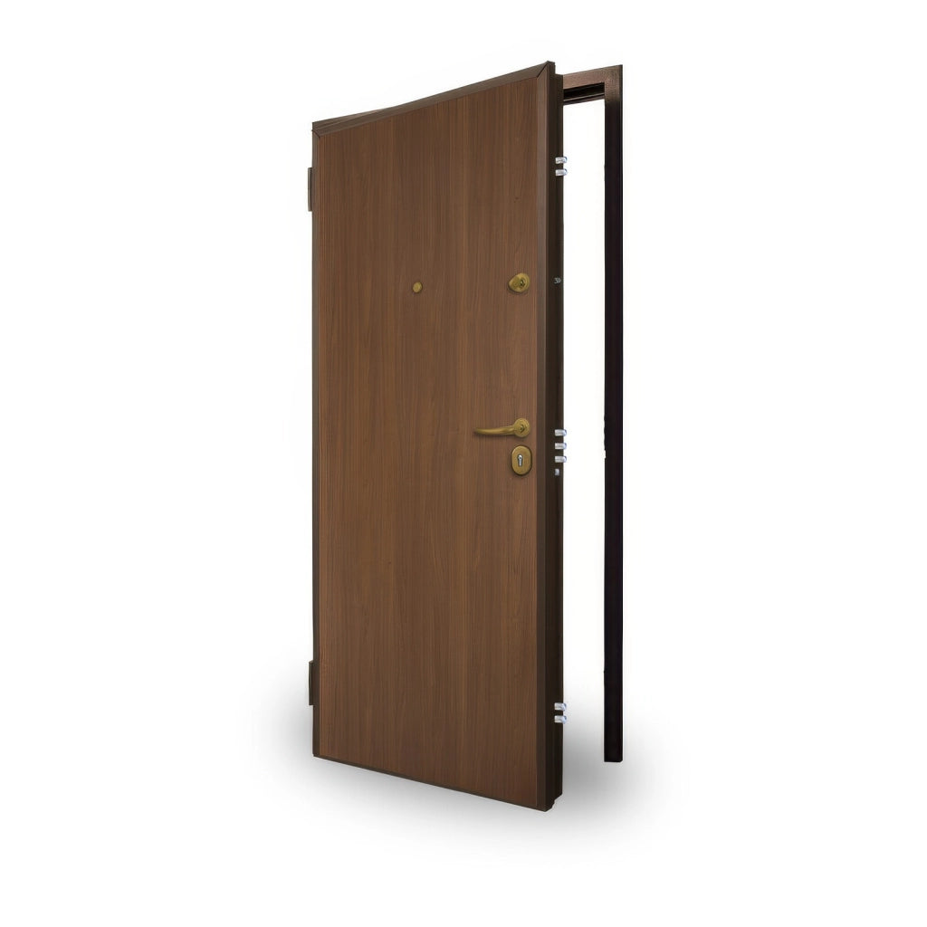 Porta Blindata Classe 3 Noce Medio 90 x 210 cm Apertura Destra con Controtelaio Blindo