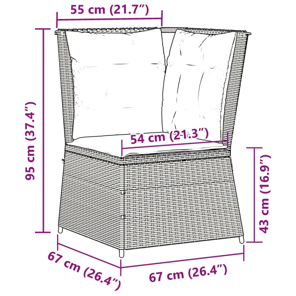 Divano angolare da giardino con Cuscini in Polyrattan Marrone 368988