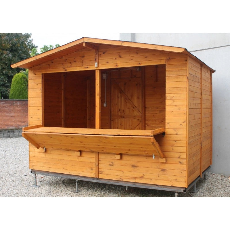 Chiosco espositivo in legno con pavimento, Doghe in Pino Massello  19mm mod. CH3x2 - 100026