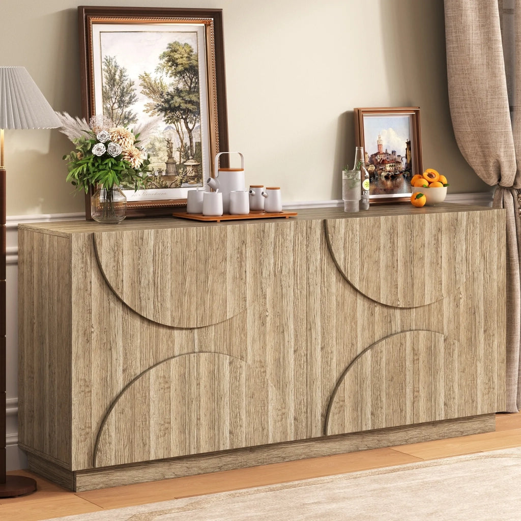 Sideboard con ripiani e Rebounder, venatura del legno naturale