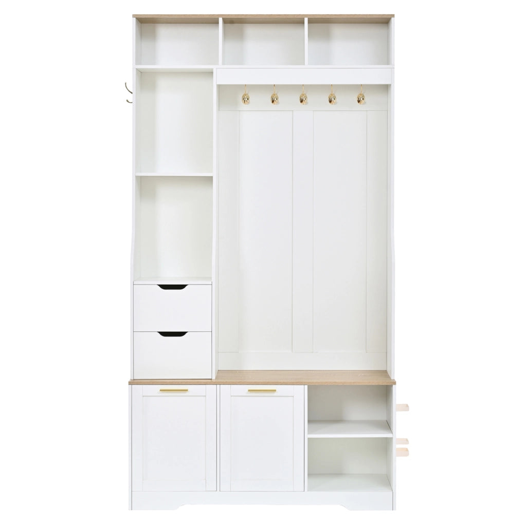Mobile ingresso con guardaroba; panca e luce LED controllata da app; 100 x 32 x 186 cm bianco