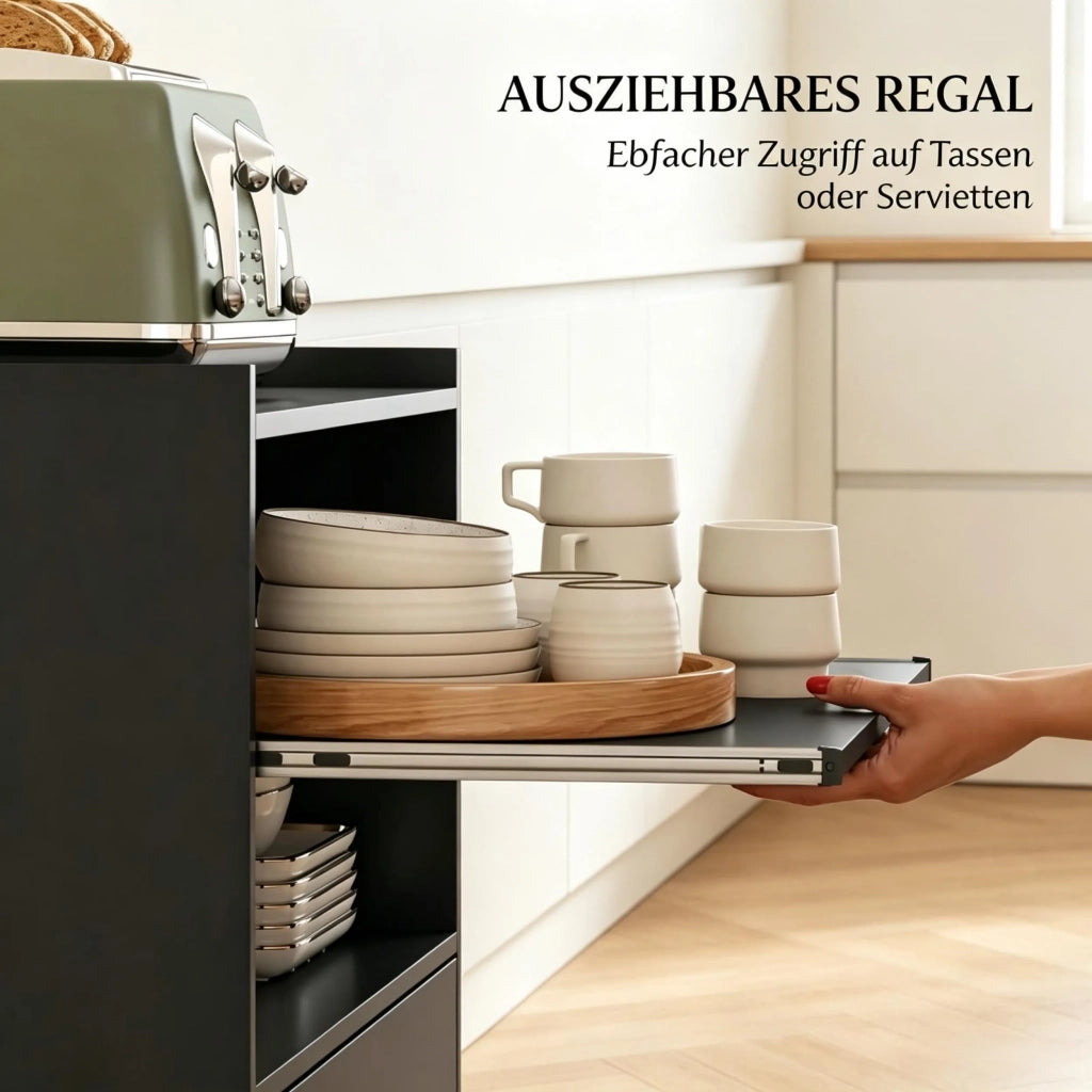 Carrello da cucina a microonde su ruote, mobile con armadio, cassetti e ripiani