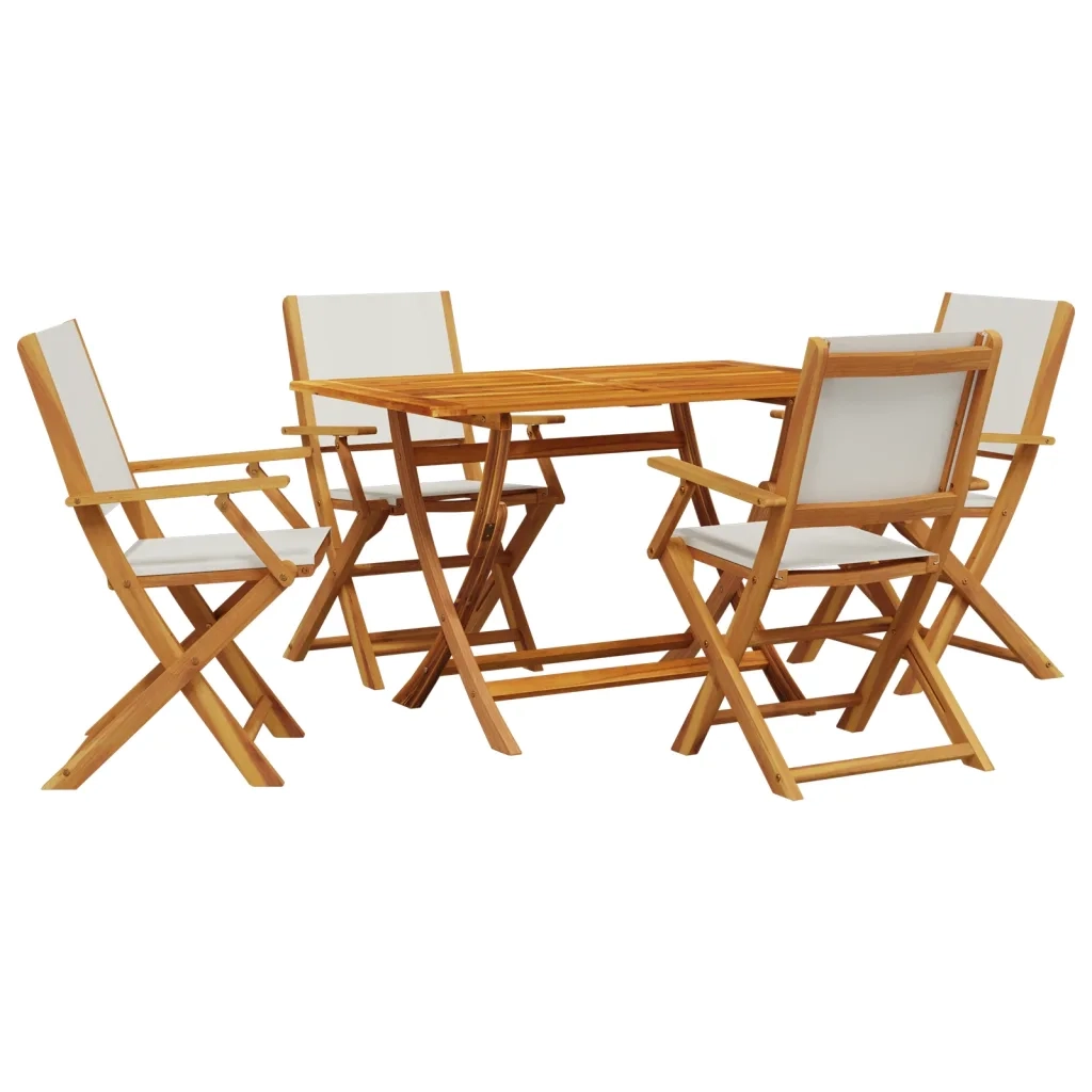 Set Pranzo da Giardino 5pz | Set Salotto da Giardino Crema in Tessuto e Legno Massello