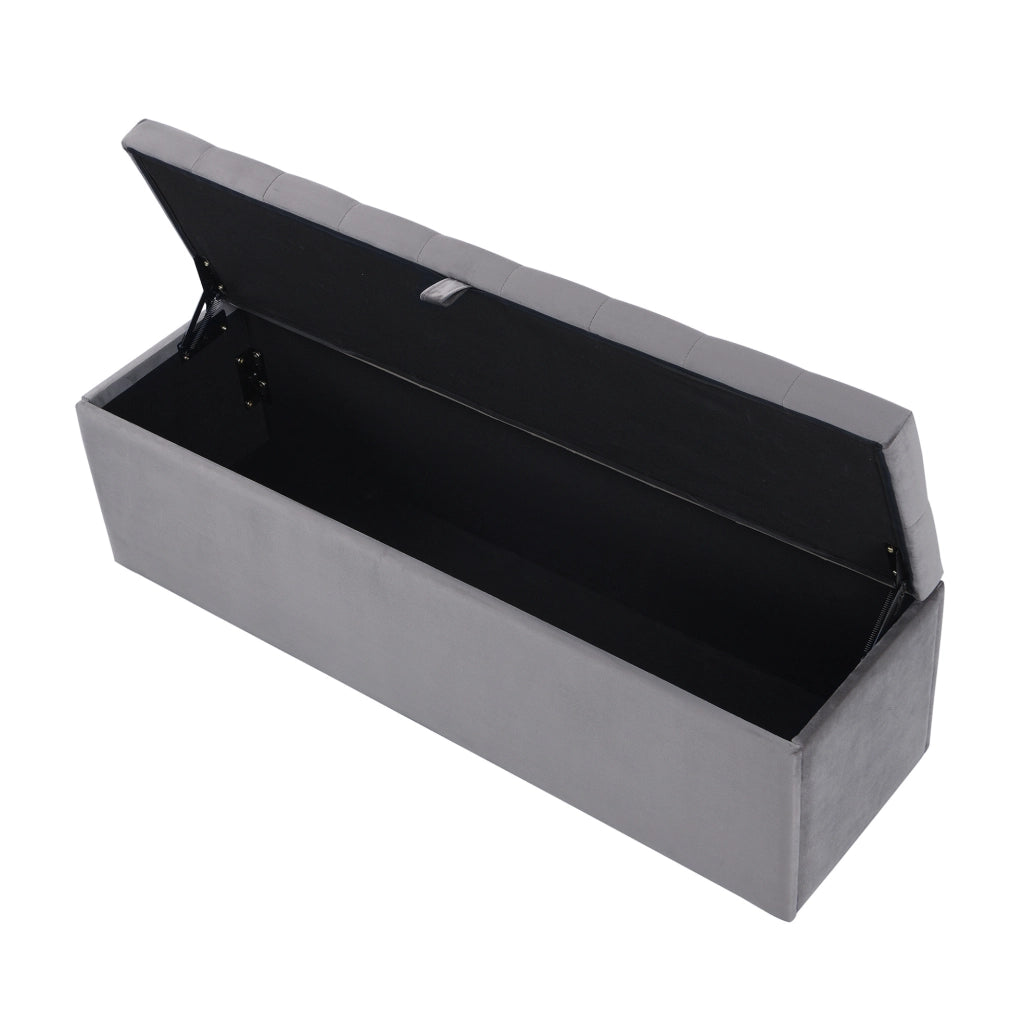 Ottomana contenitore in velluto grigio 138x41x42 cm