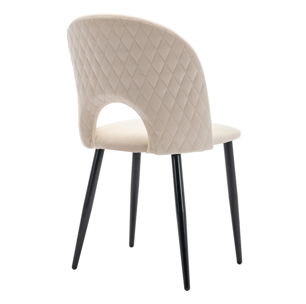 Set di 6 Sedie da Pranzo in Velluto Beige con Schienale a Rombo e Gambe Regolabili in Metallo