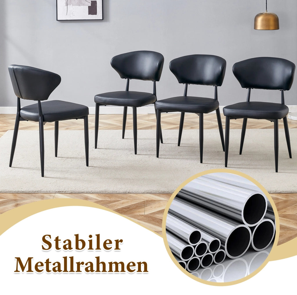 Set tavolo da pranzo rotondo Ø 100 cm con sedie in PU nero e inserti in vetro