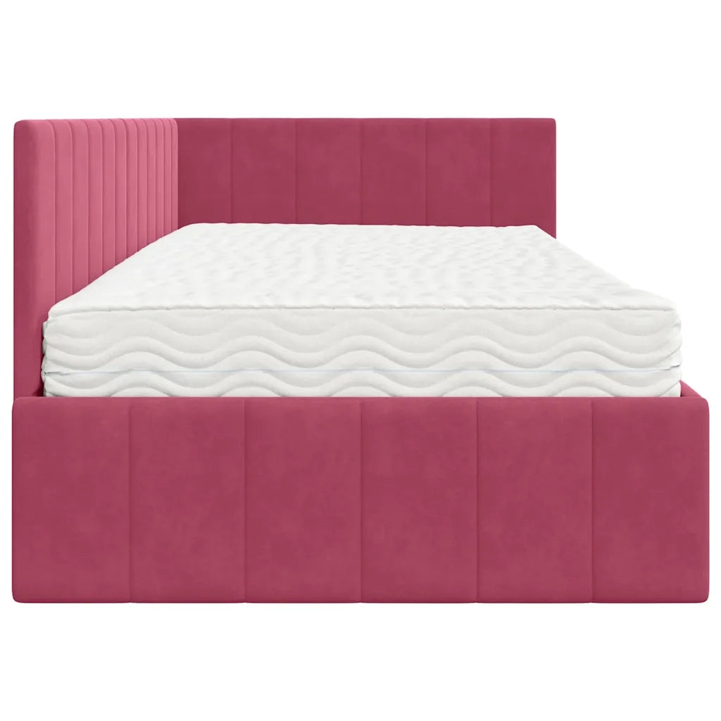 Letto singolo | Letto per adulti | Struttura Letto Angolare con Materasso 2 pcs Verde Velluto