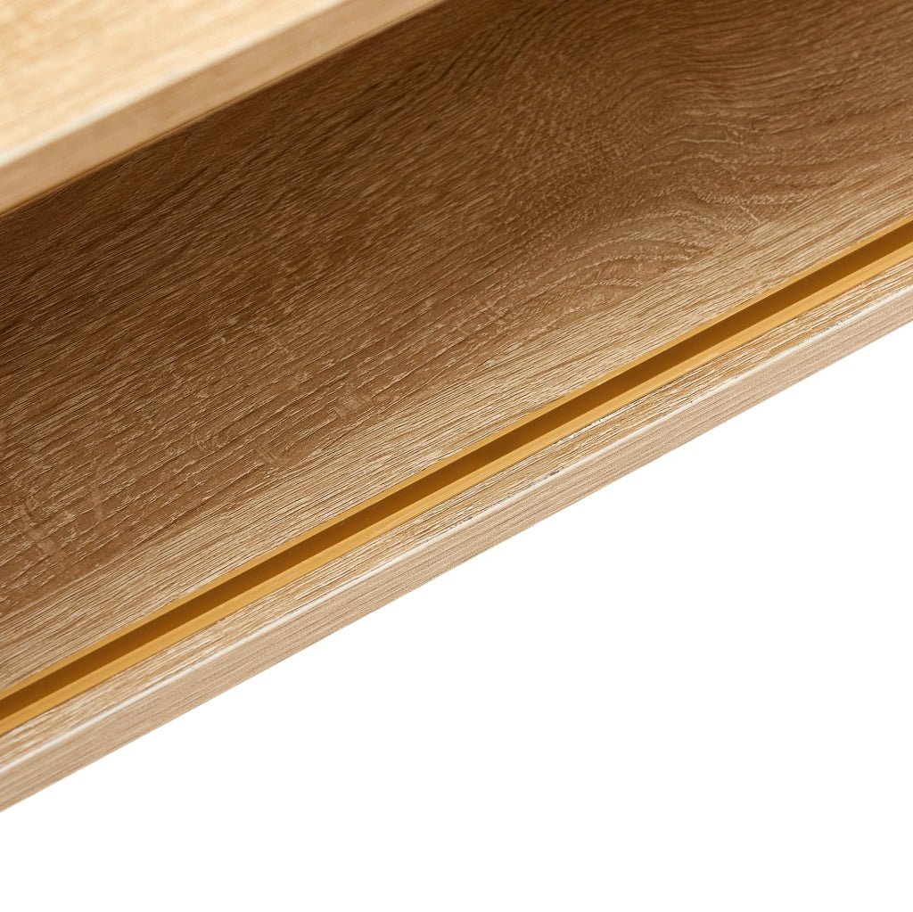 Tavolino da salotto 105x55x40 cm con anta scorrevole effetto rattan; gambe in legno massello HOMVRA