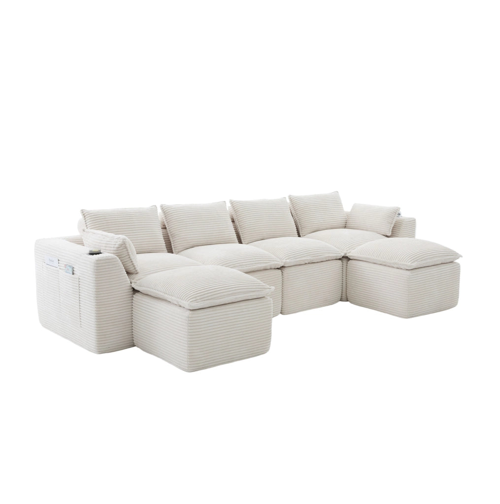 Divano modulare combinabile 322x161x75 cm in velluto a coste beige