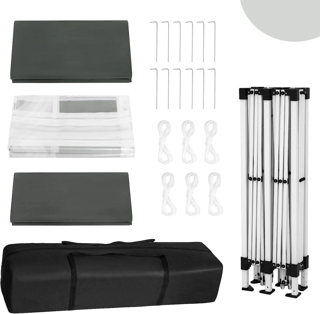 Gazebo pieghevole 3 × 6 m con 6 pareti rimovibili; telo Oxford 210D idrorepellente grigio con protezione UV 50+