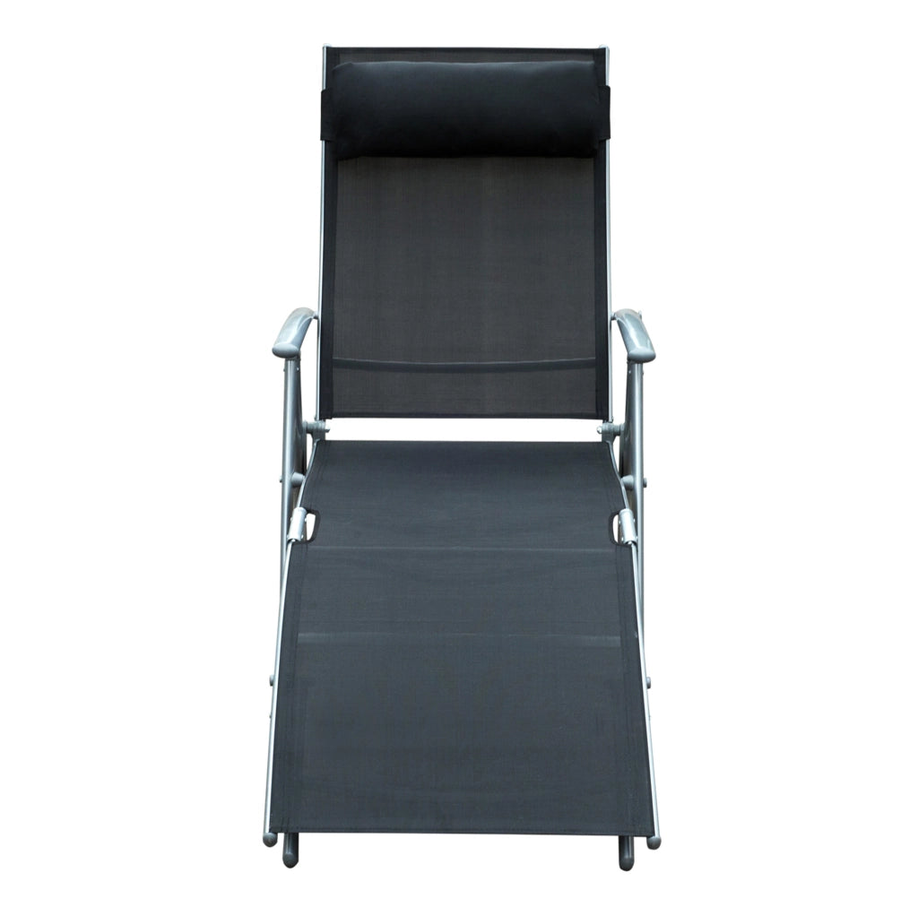 Lettino prendisole pieghevole in metallo e tessuto nero 137x63,5x100,5 cm per giardino, terrazza e spiaggia con cuscino