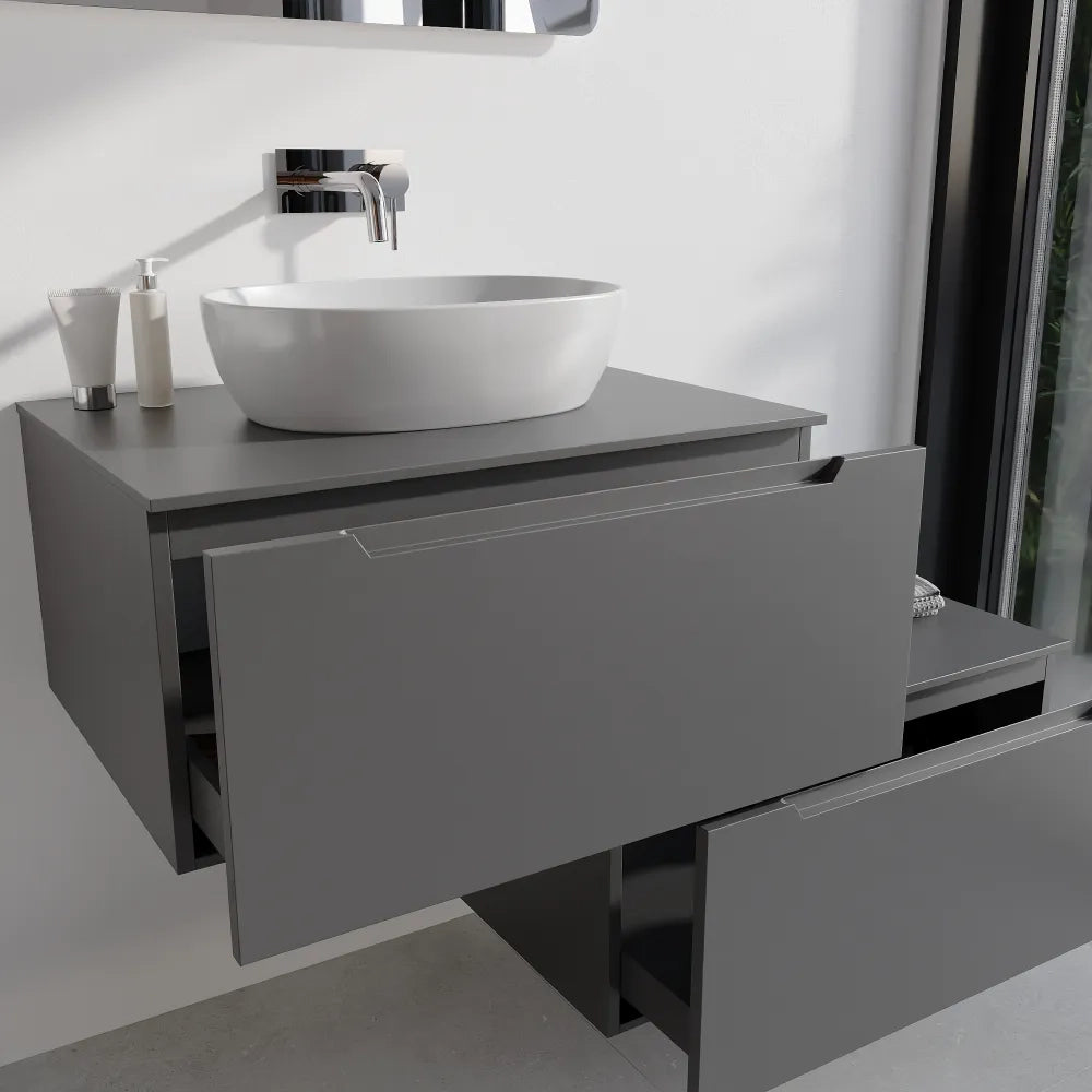 Mobile bagno sospeso modulare 60cm grigio opaco due cassetti con top | Bako