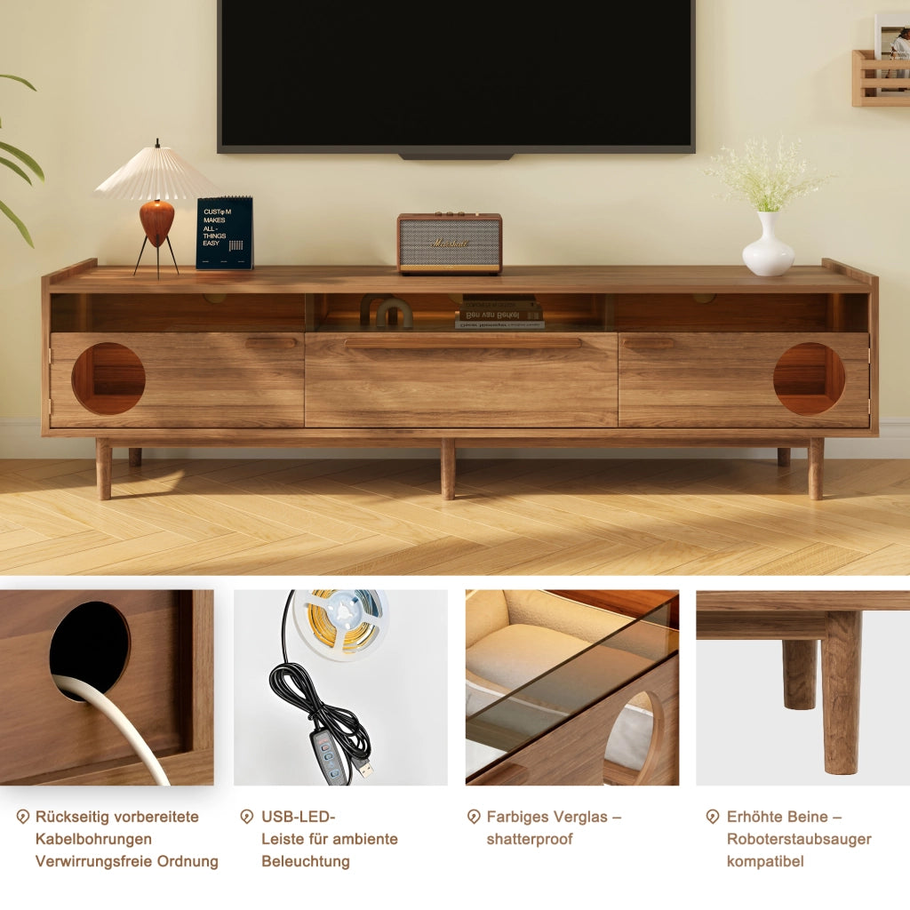 Cassettiera per TV noce MDF 180 cm
