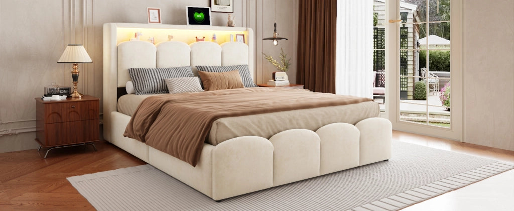 letto imbottito velluto beige 140 x 200 cm