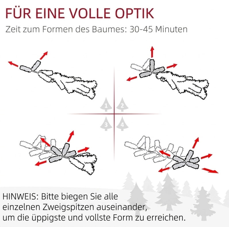 Albero di Natale artificiale 180 cm con 600 rami densi, effetto neve, apertura automatica