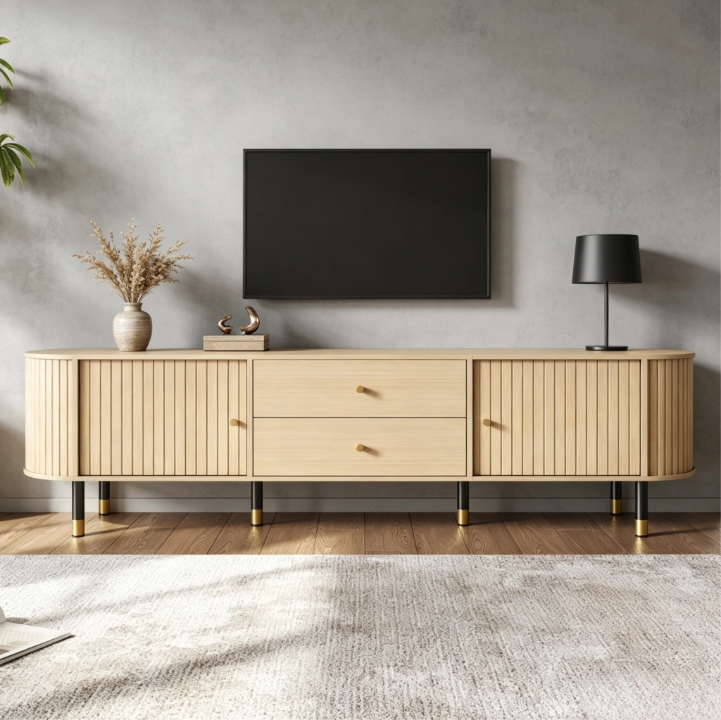 Mobile porta televisore con 2 cassetti e 2 ante scorrevoli 180x40x58 cm