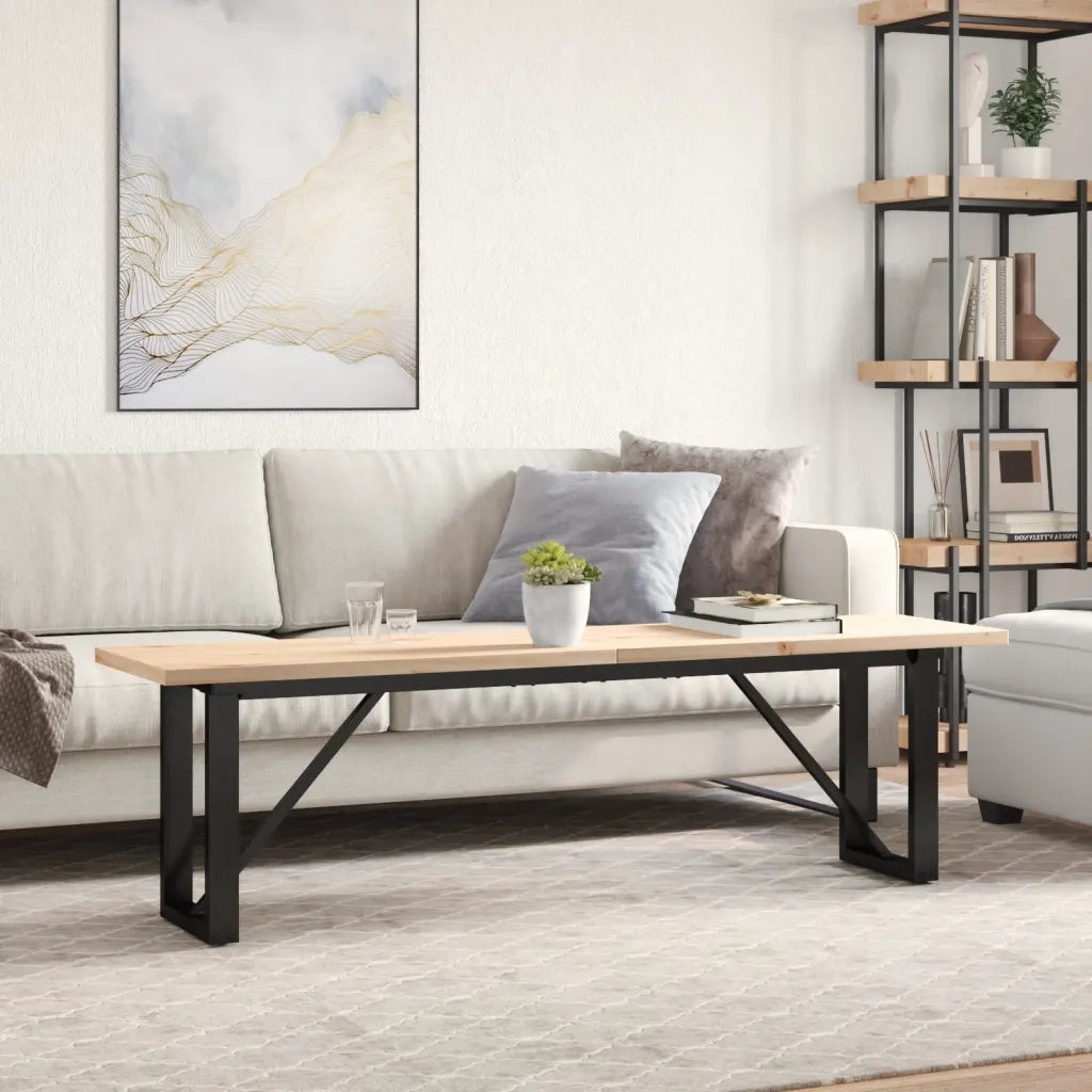 Tavolino Salotto Telaio a O-Tavolino da soggiorno 160x40x45,5 cm Legno Pino e Acciaio