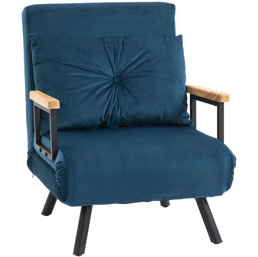 Poltrona Relax Letto con Funzione Letto e Schienale Regolabile in Velluto Blu 63x73x81 cm
