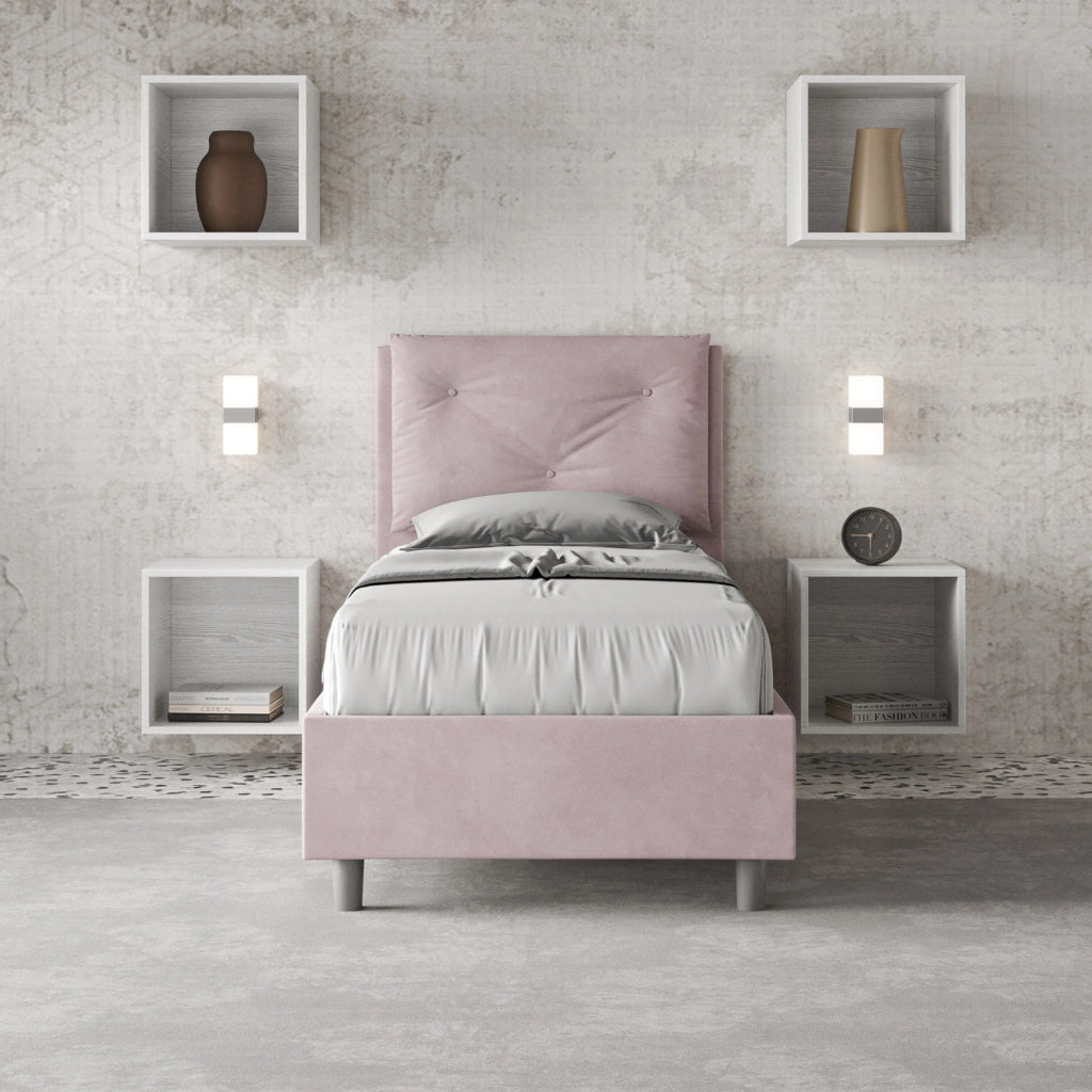 BS COM Letto singolo con rete imbottito 90x200 microfibra glicine