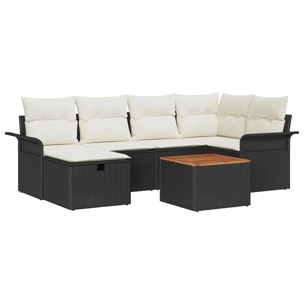 Set Divano da Giardino con cuscino 7 pcs Nero polyrattan