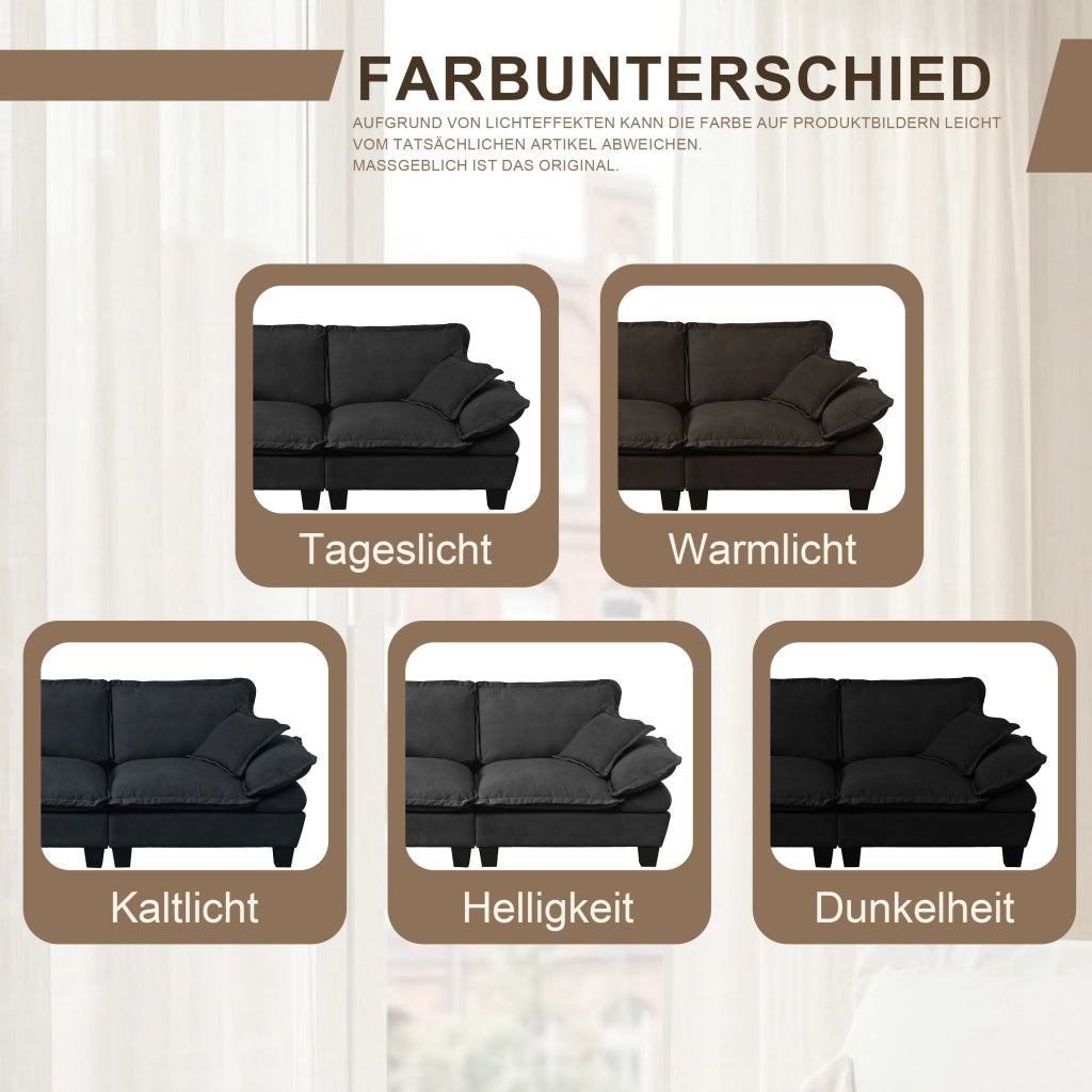 Divano a 2 posti in ciniglia nero con braccioli rimovibili e struttura in legno 194 × 82 × 90 cm