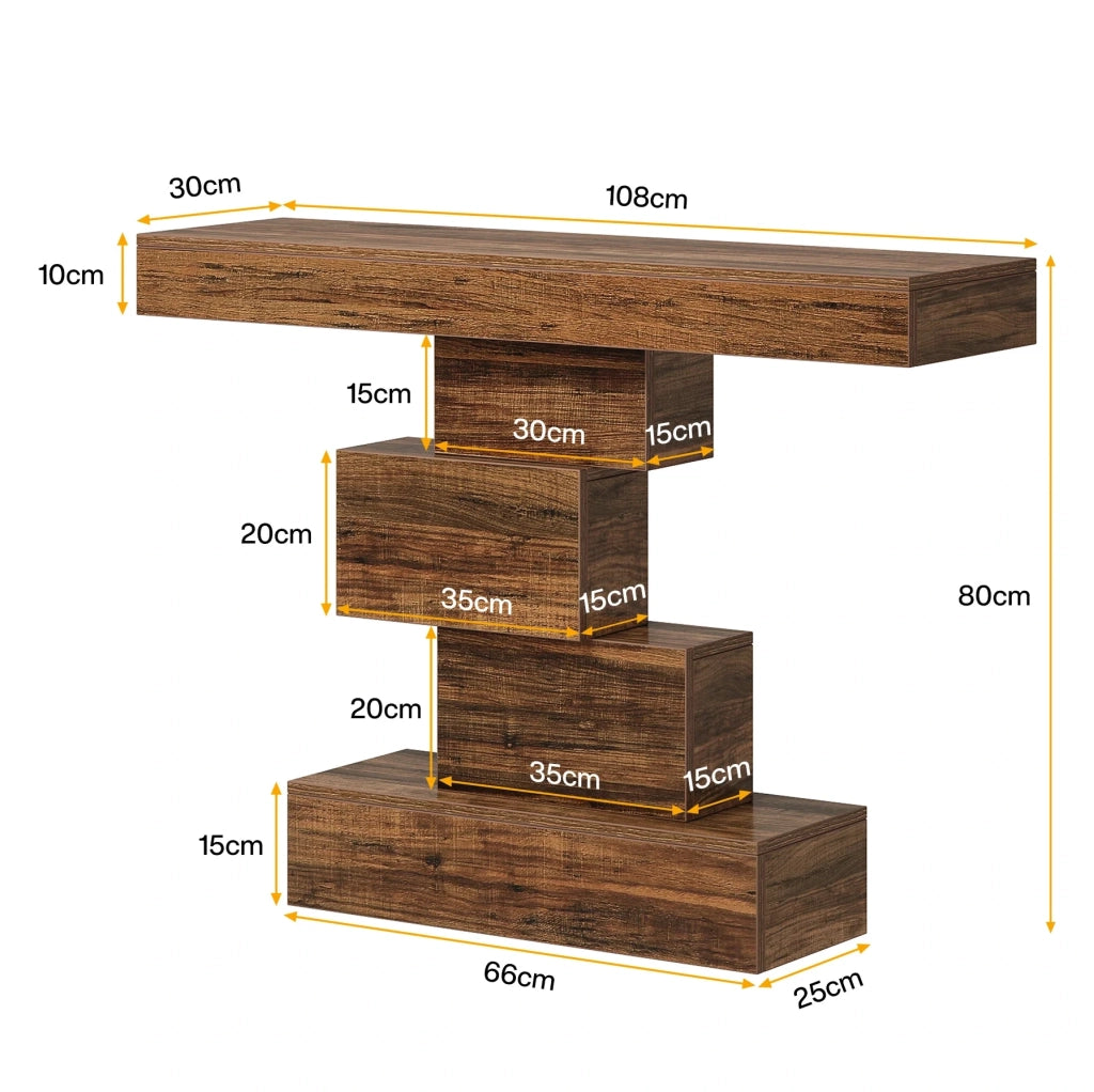 Tavolo consolle moderno con base geometrica in legno 108x30x80 cm, colore marrone rustico
