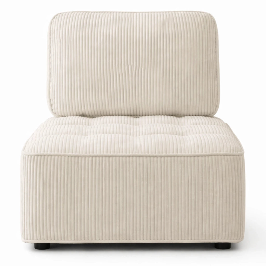 IDMarket - Modulo divano e poltrona in velluto a coste beige ALFIE