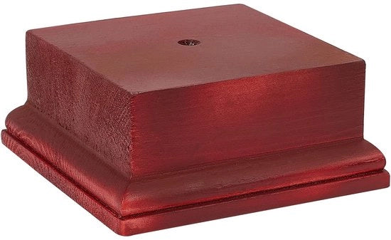 Supporto di Presentazione Quadrato - Trofeo Base 4,5 x 4,5 x 1,96 pollici - Base Decorativa - Rosso Scuro - Materiali in Legno - Decorazione per la Casa - Base di Presentazione