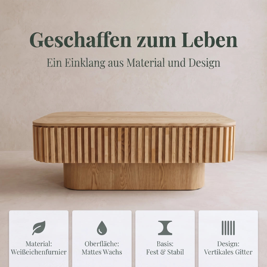 Tavolino basso fisso con vano contenitore nascosto e piano rimovibile in MDF effetto legno naturale