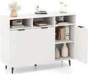Credenza Buffet da Cucina con 3 Ante e 3 Ripiani Regolabili a 5 Livelli, Credenza Bassa con 3 Scomparti Aperti, Mobile Buffet per Salotto e Soggiorno, 120 x 40 x 90 cm, Bianco