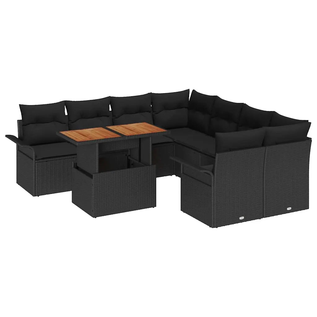 Set Divano da Giardino con archiviazione 9 pcs Nero Poly Rattan