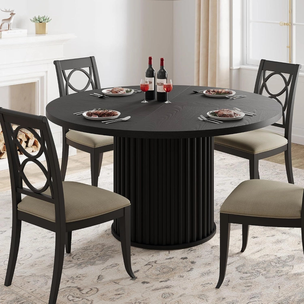 Tavolo da Pranzo Rotondo 120 cm per 4-6 Persone Gambe Ondulate Industriale Nero