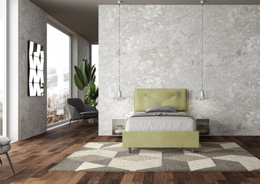 BS COM Letto una piazza e mezza senza rete imbottito 120x210 microfibra tè verde