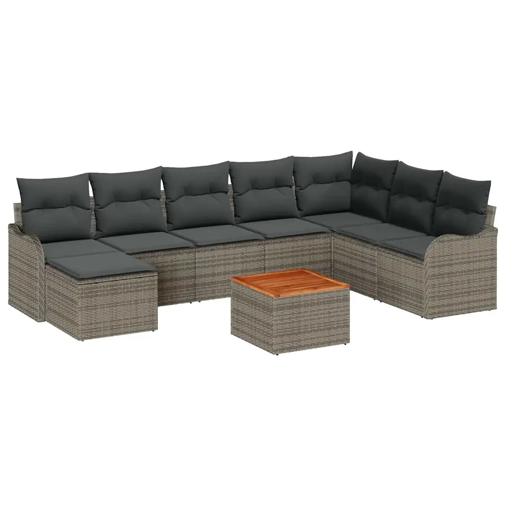Set Divano da Giardino 9 pcs Grigio polyrattan