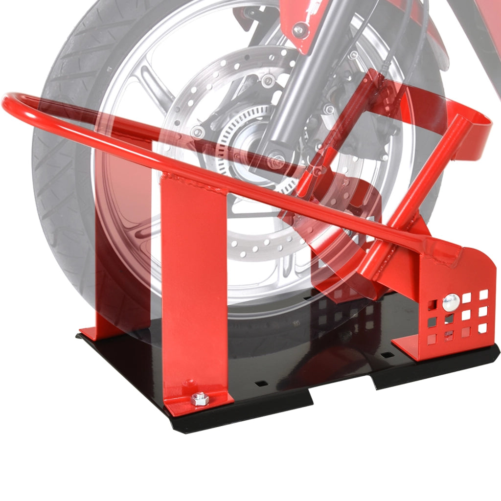 Cavalletto blocca ruota moto universale 8-15,5 cm supporto per rimorchio furgone officina robusto con fori preforati