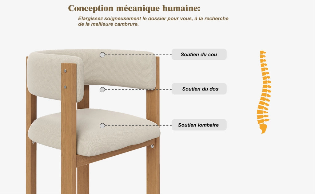 Set di 4 Sedie da Pranzo Ergonomiche con Imbottitura Spessa, Gambe in Ferro con Effetto Legno, 47x48x72,5 cm, Colore Naturale