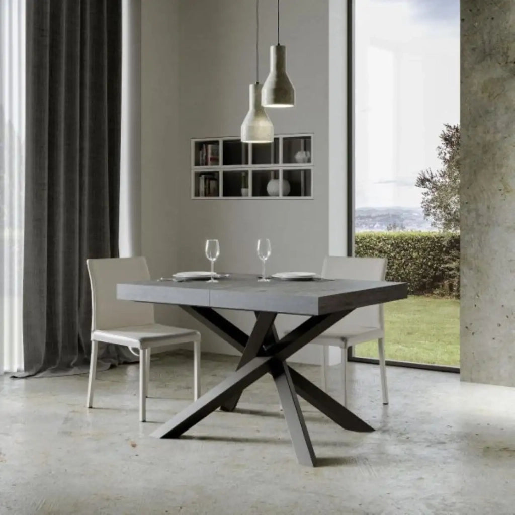 Tavolo allungabile 120/380x90 cm Volantis Premium colore cemento gambe antracite