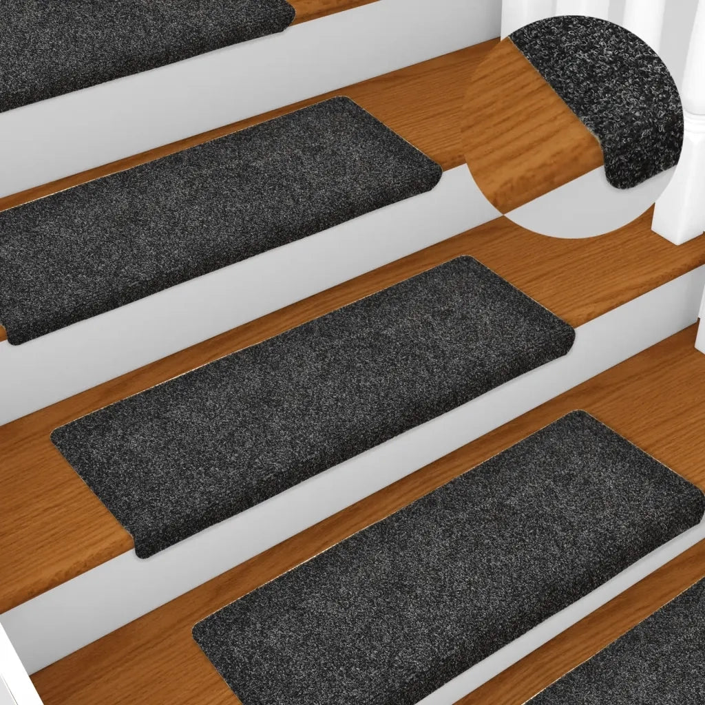 Tappetini per scale autoadesivi 15 pz | Gradini per Scale 65x21x4 cm Grigio Scuro bordo rettangolare