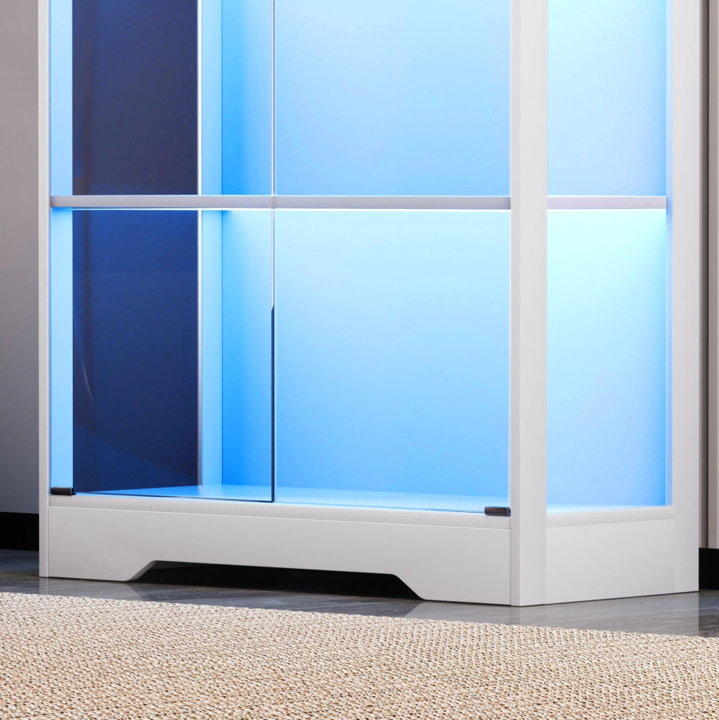 Vetrina in vetro a quattro piani bianca con LED e sensori, 80x35x165 cm, per soggiorno e ufficio