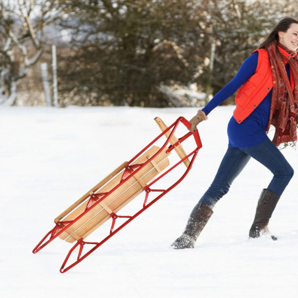 Slitte da neve in metallo con pattini maniglie per bambini e adulti, Slitte con portata massima 150kg 137x58x16cm-Ricreazione outdoor