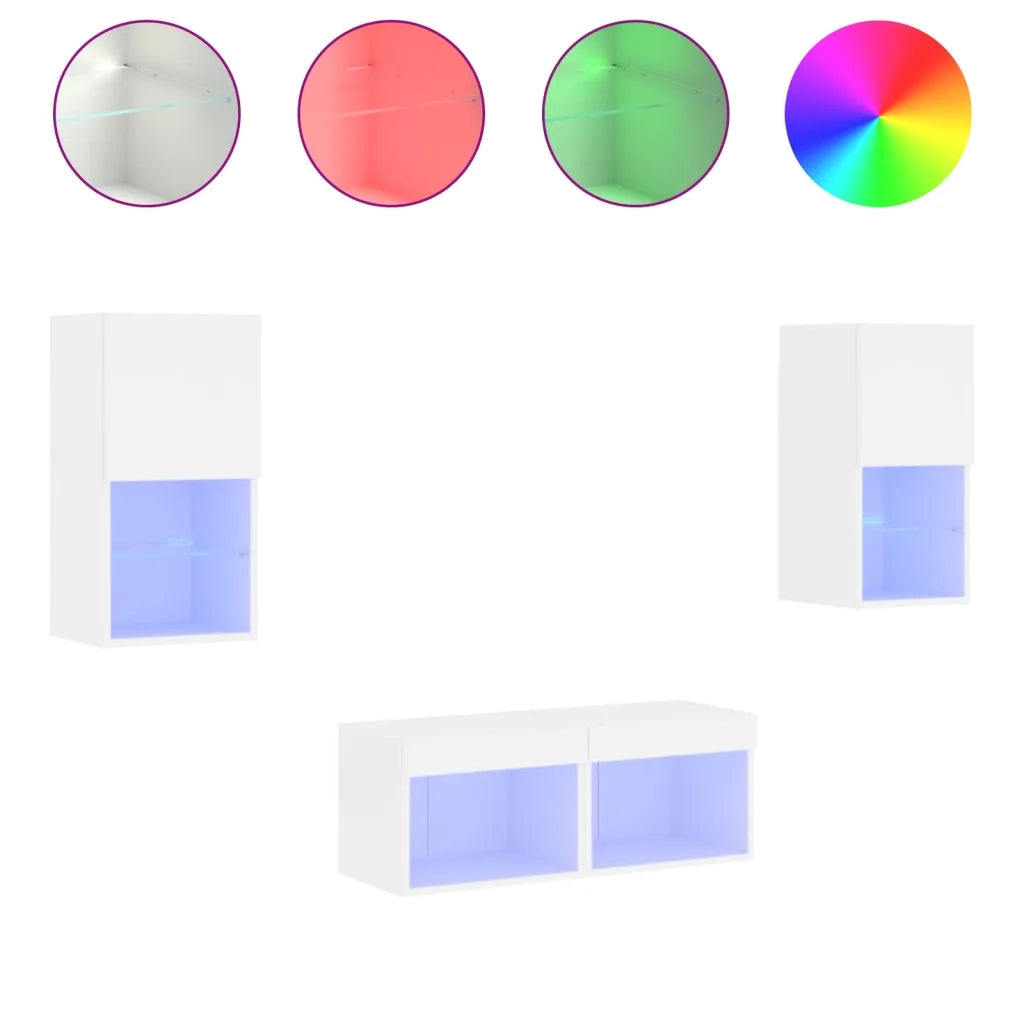 Mobili TV a Muro 4 pz-Credenza per TV con Luci LED Bianchi 477065