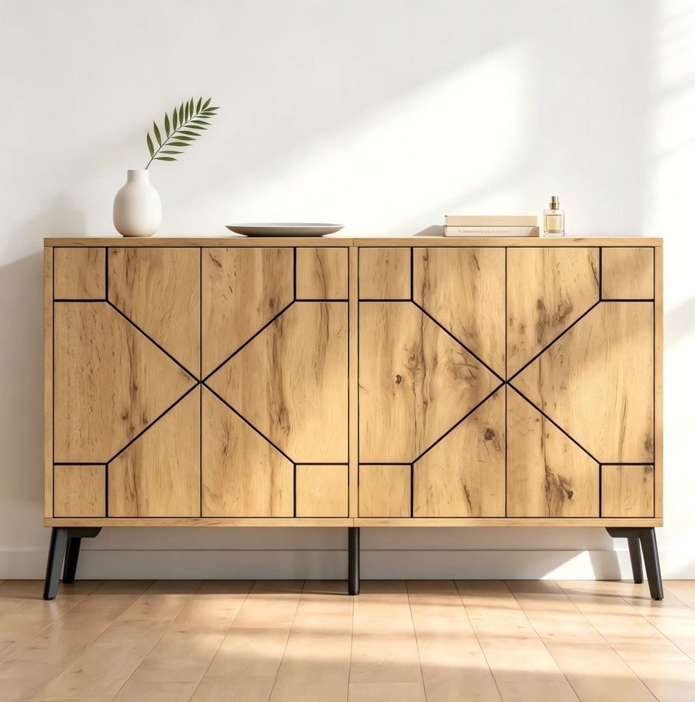 Credenza 4 ante a pressione effetto rovere 120x35x69 cm
